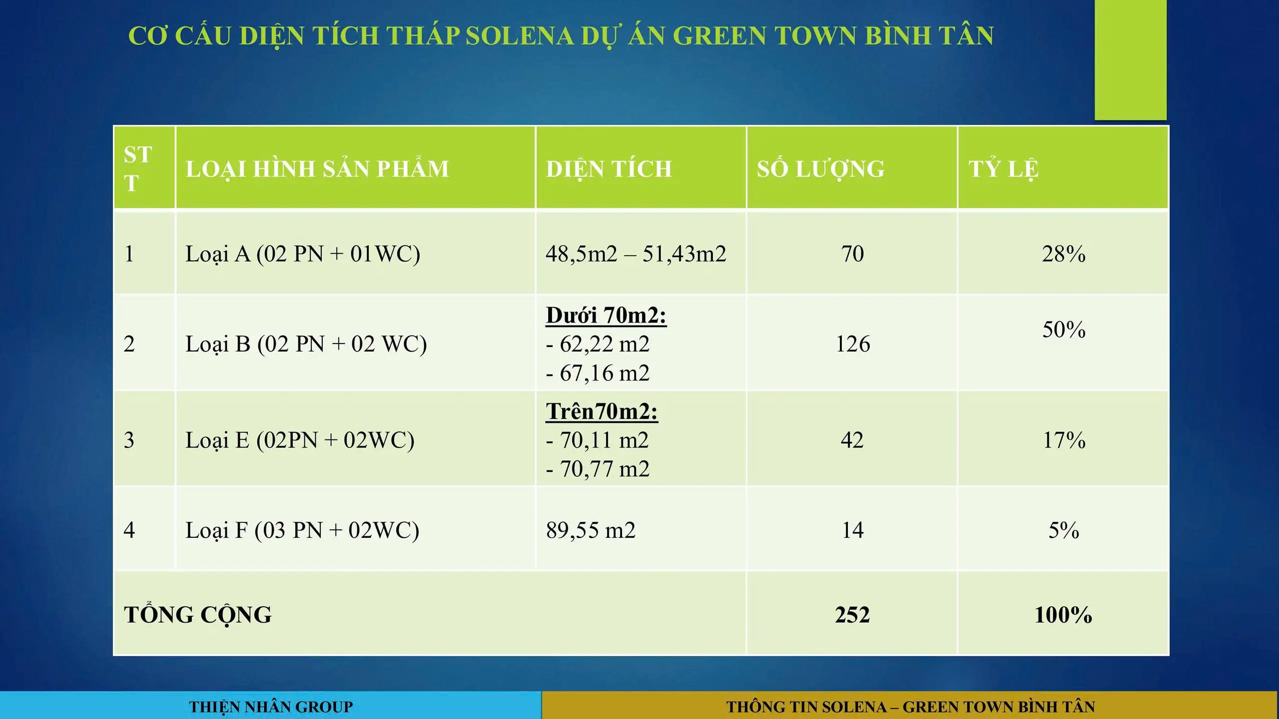 Cơ cấu diện tích tháp Sonela dự án Green Town Bình Tân