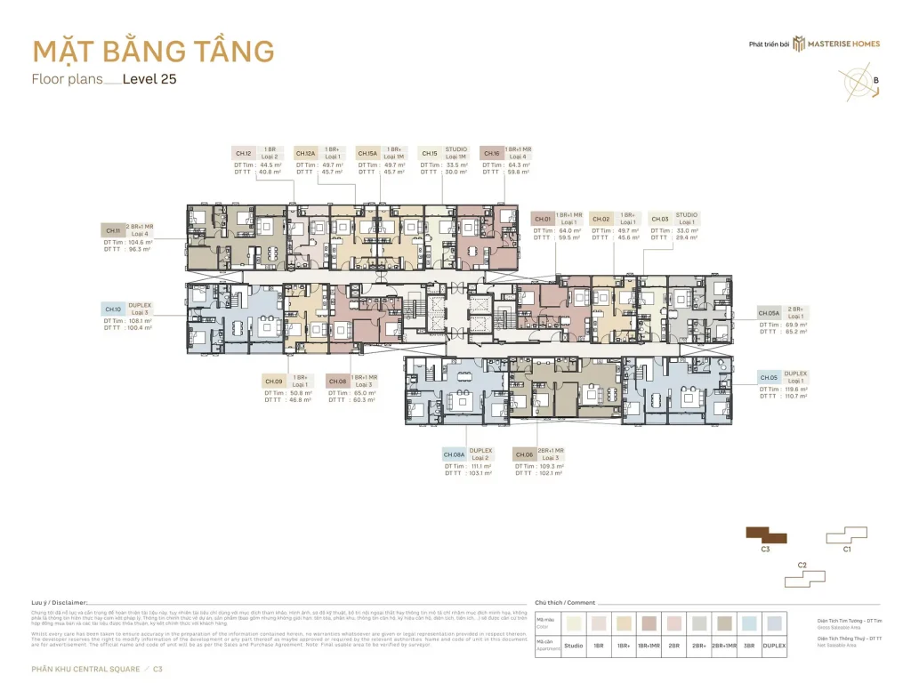 Mặt bằng tầng 25 Masterise Hóc Môn