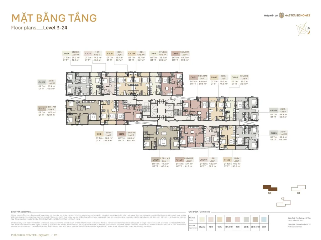 Mặt bằng tầng 3 - 24 Masterise Hóc Môn