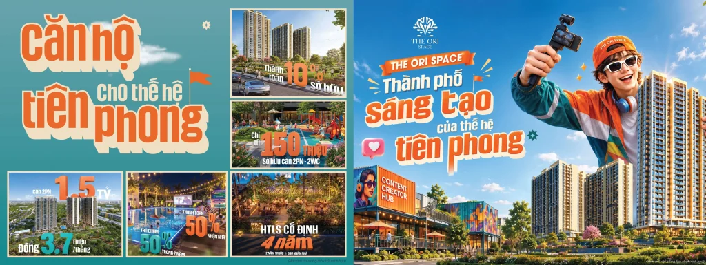 Giá bán căn hộ 2 phòng ngủ dự án The Ori Space từ 1.5 tỷ cùng hệ thống tiện ích hồ bơi và Content Creator Hub cho thế hệ trẻ.