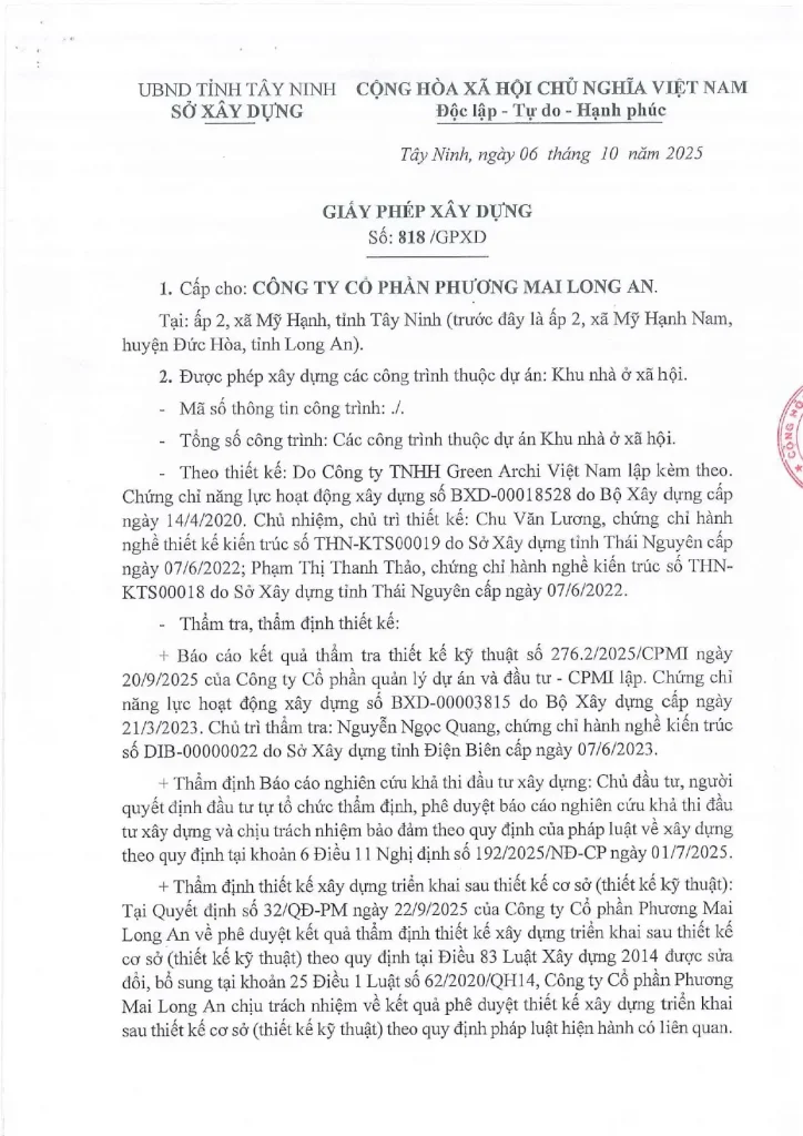 Giấy phép xây dựng số 818/GPXD The Ori Space