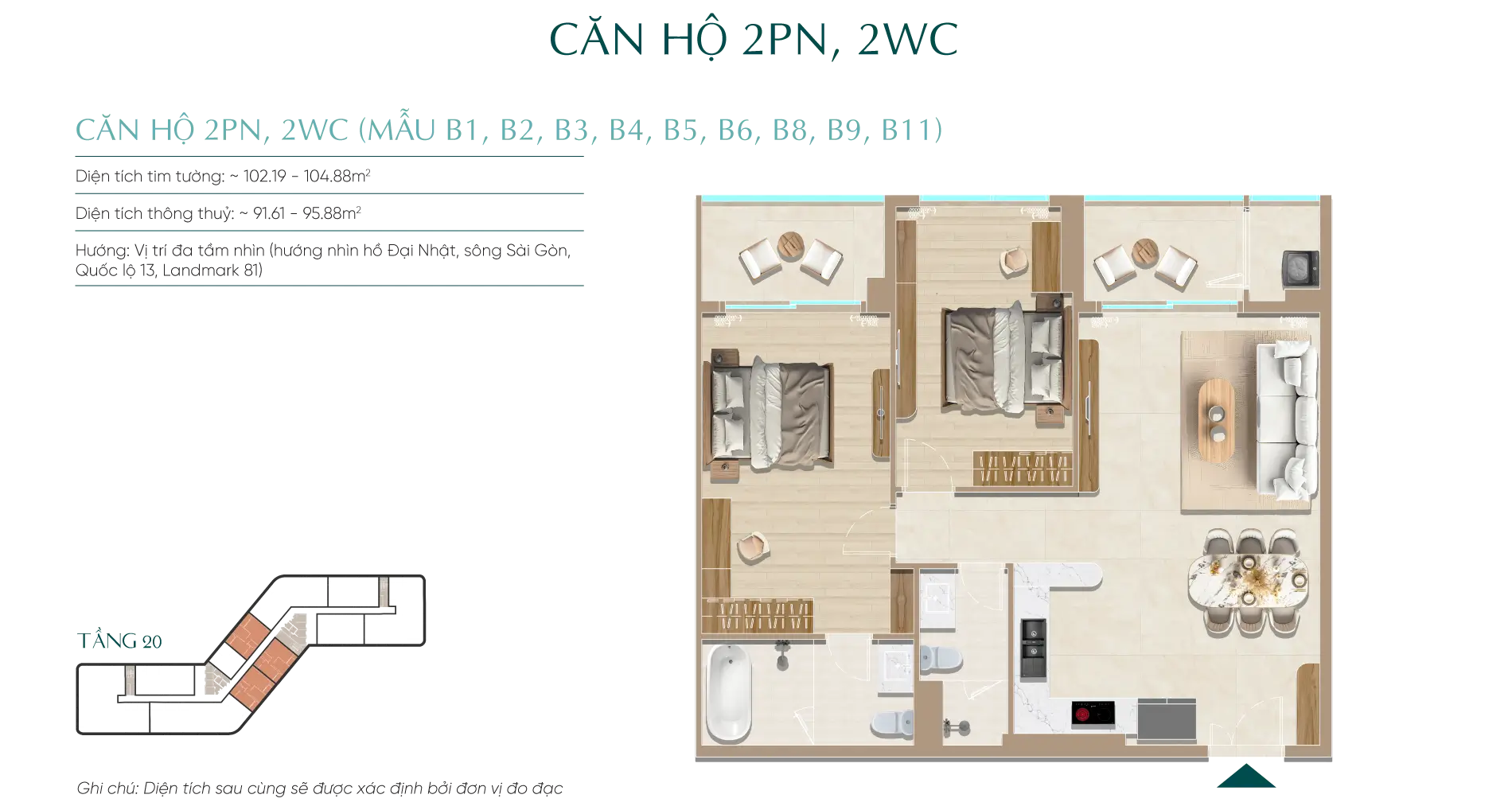 Mặt bằng căn hộ tầng 20 Diamond Sky