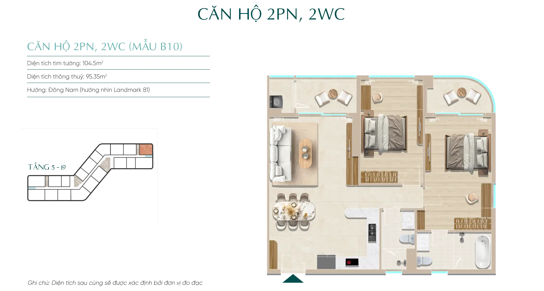 Mặt bằng căn hộ tầng 5-19 Diamond Sky