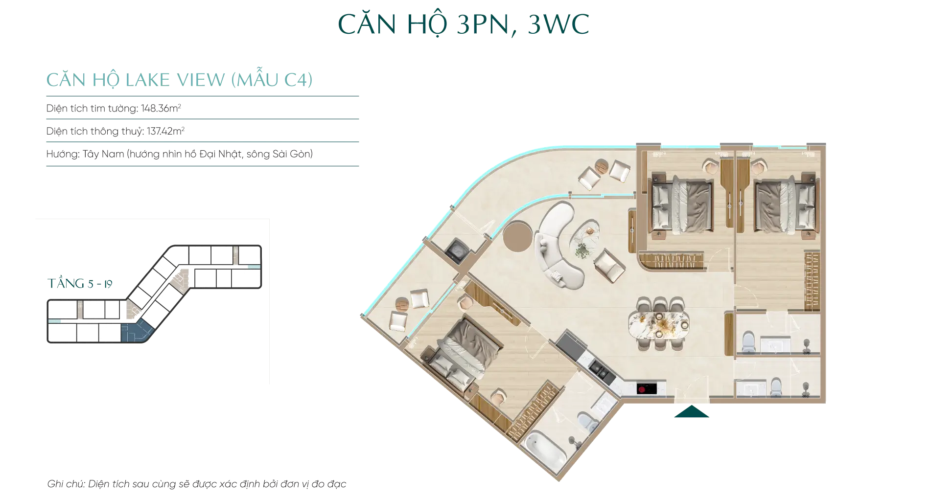 Mặt bằng căn hộ tầng 5-19 Diamond Sky