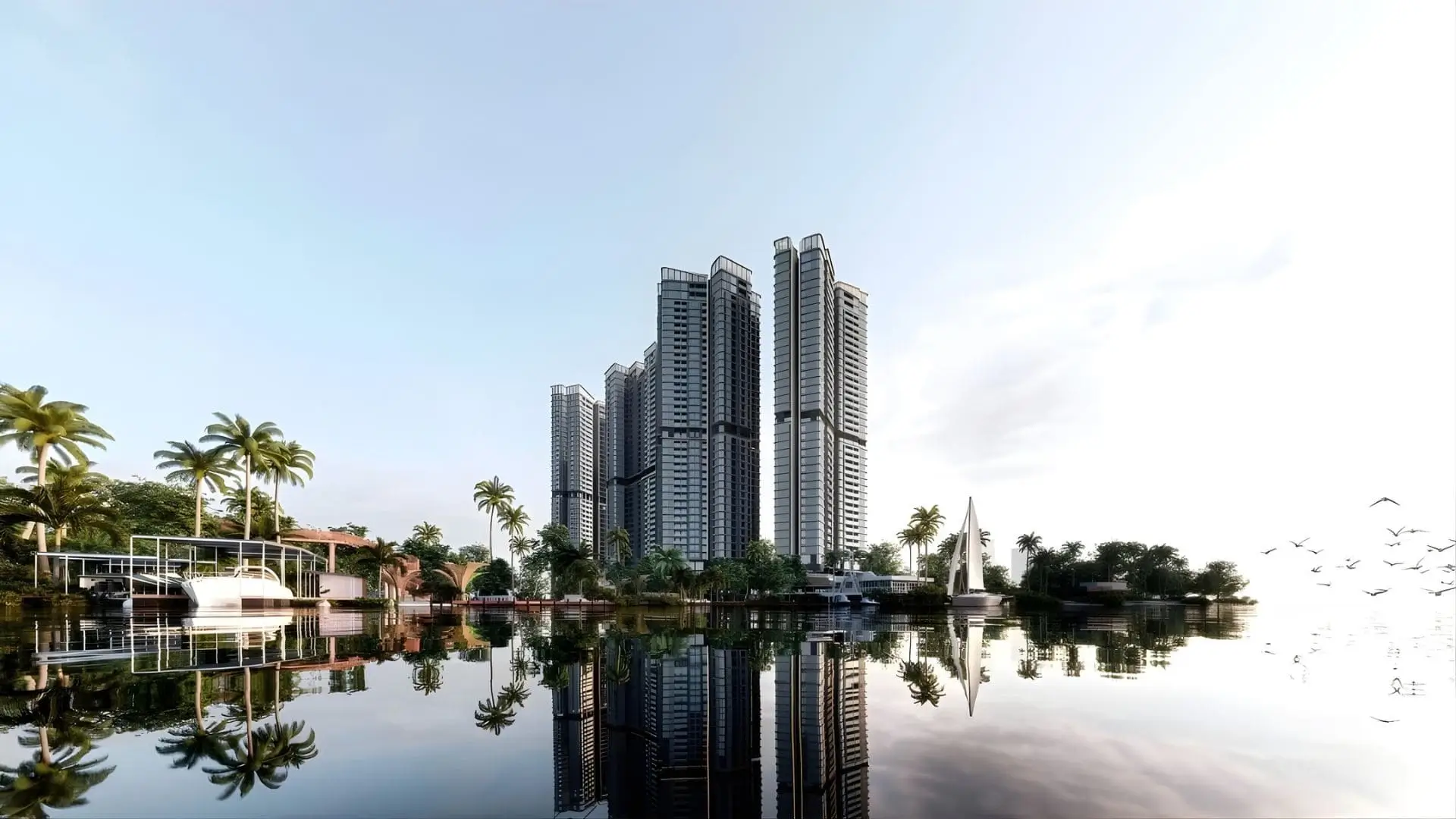 5 tòa tháp The Emerald River Park phản chiếu trên mặt sông Sài Gòn – kiến trúc hiện đại