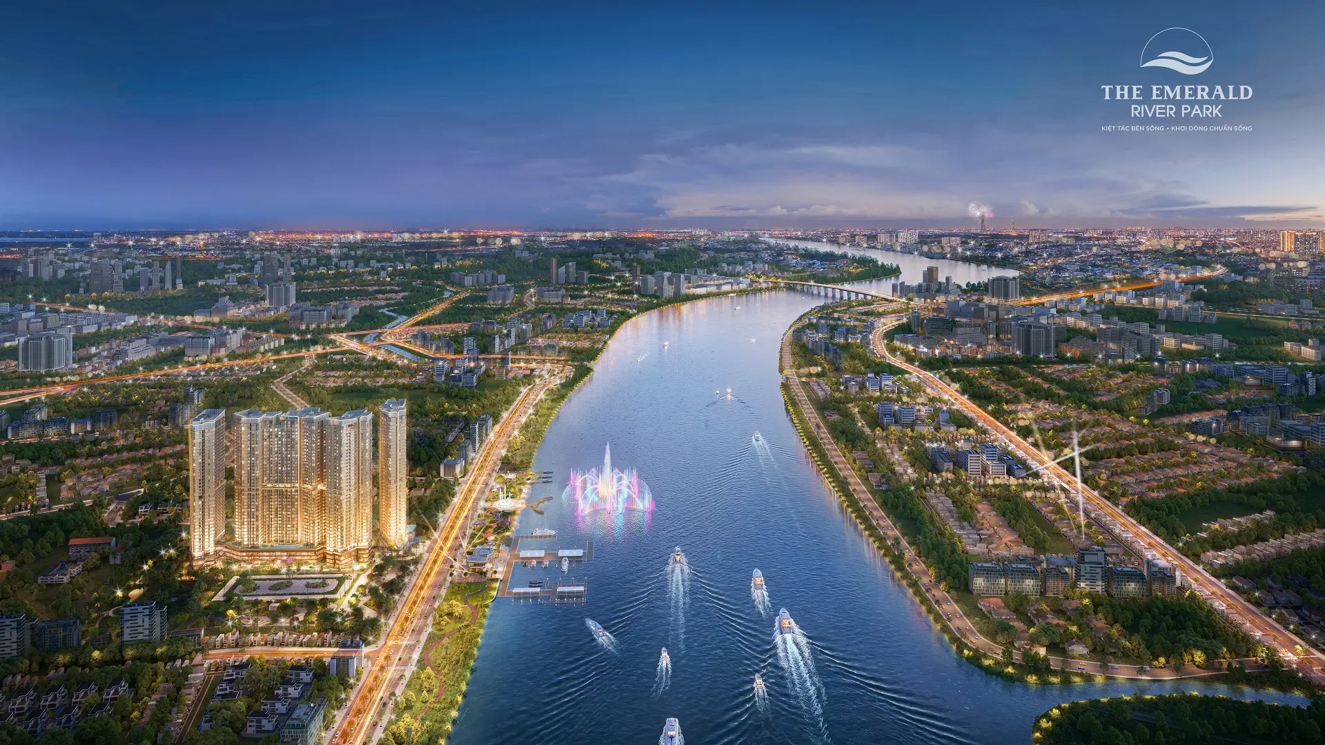 Phối cảnh tổng thể The Emerald River Park về đêm