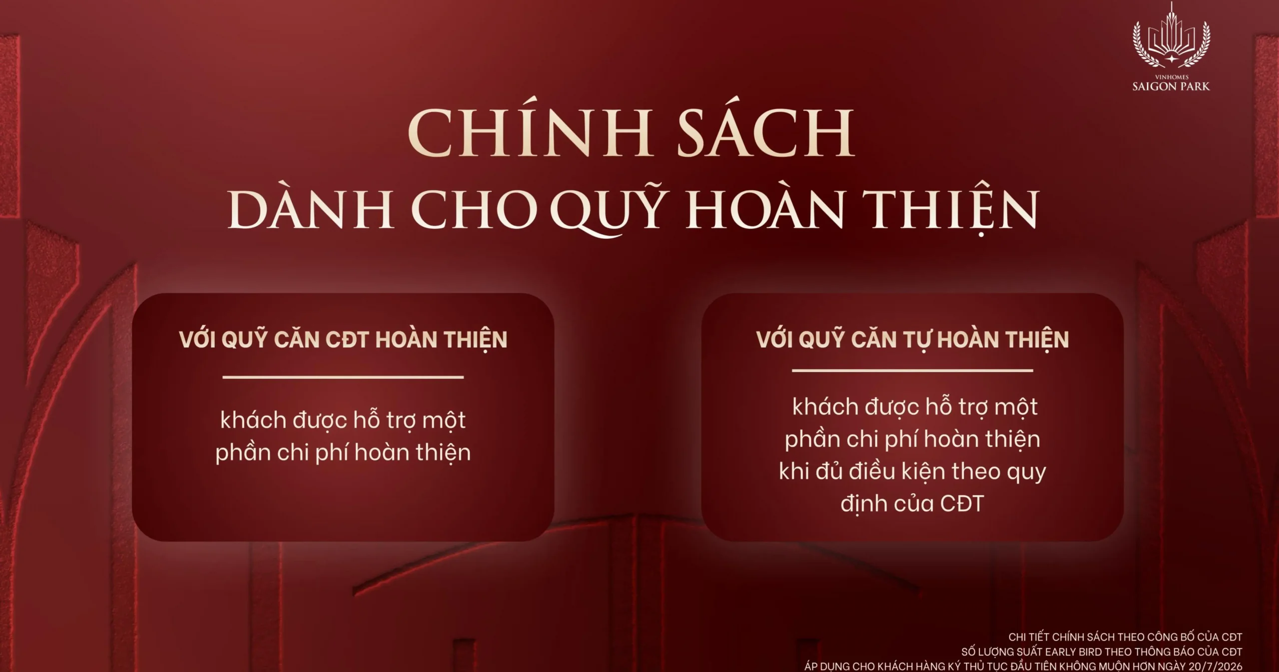 VINHOMES SAIGON PARK | VINHOMES HÓC MÔN 36 Chính sách cho quỹ hoàn thiện vinhomes saigon park
