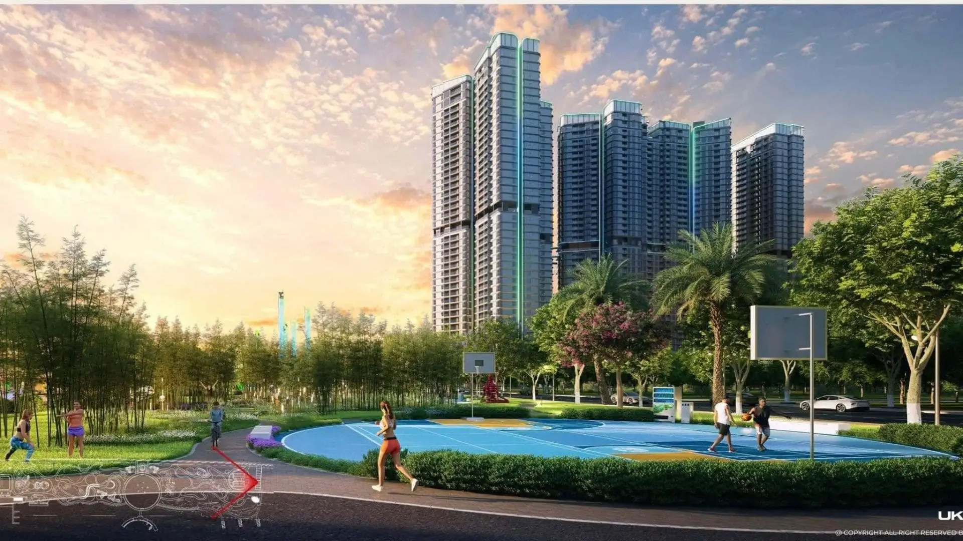 Sân bóng rổ và khu thể thao ngoài trời tại The Emerald River Park Bình Dương