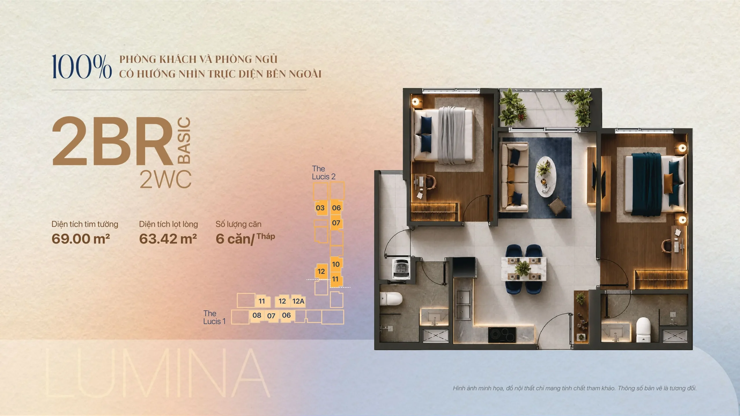Layout thiết kế Căn hộ 2PN 2WC TT Genesis Nhà Bè