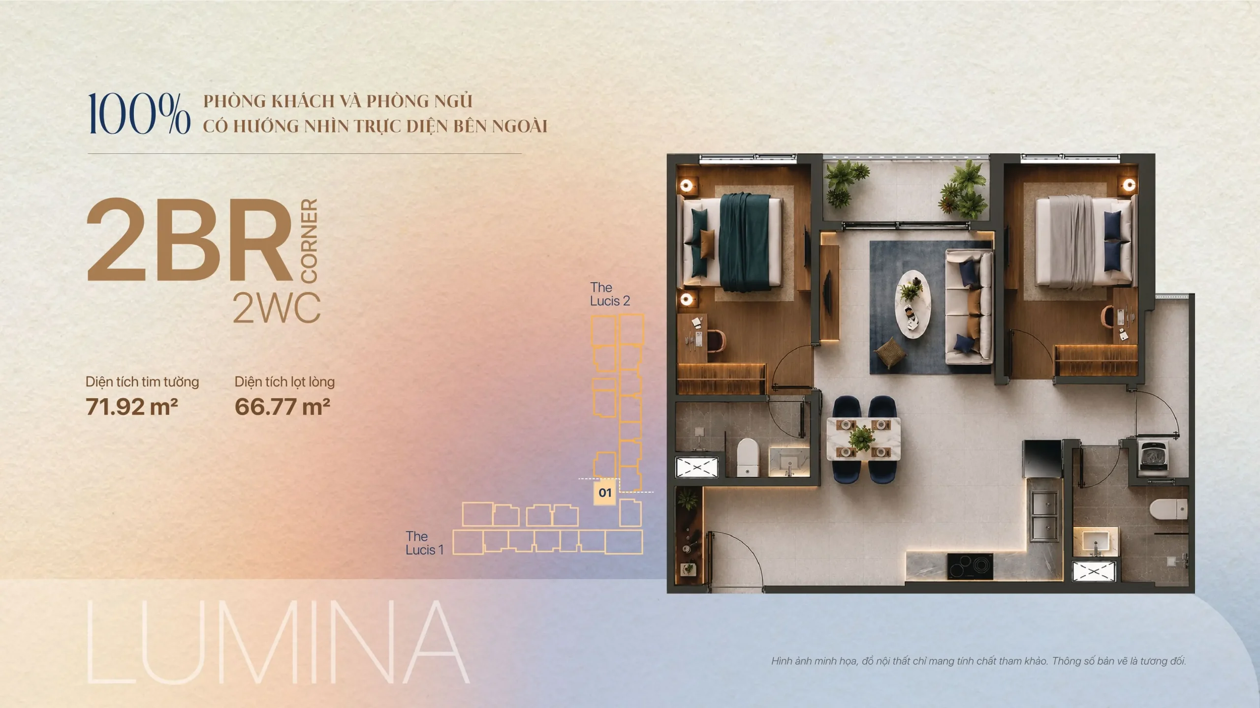 Layout thiết kế Căn hộ 2PN 2WC Căn góc TT Genesis Nhà Bè