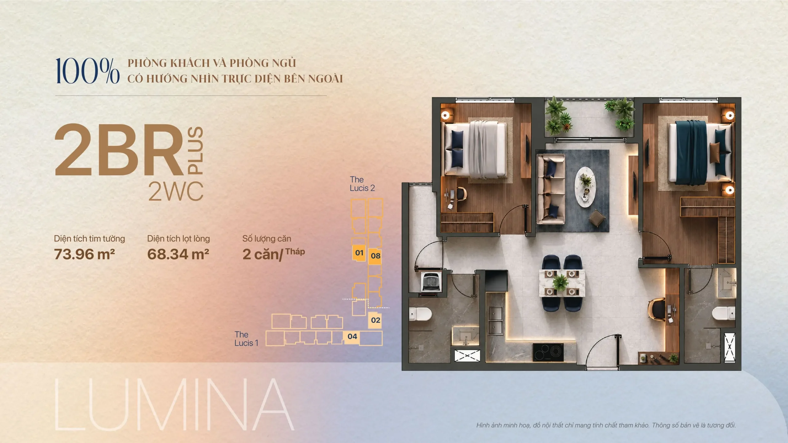 Layout thiết kế Căn hộ 2PN+ 2WC TT Genesis Nhà Bè