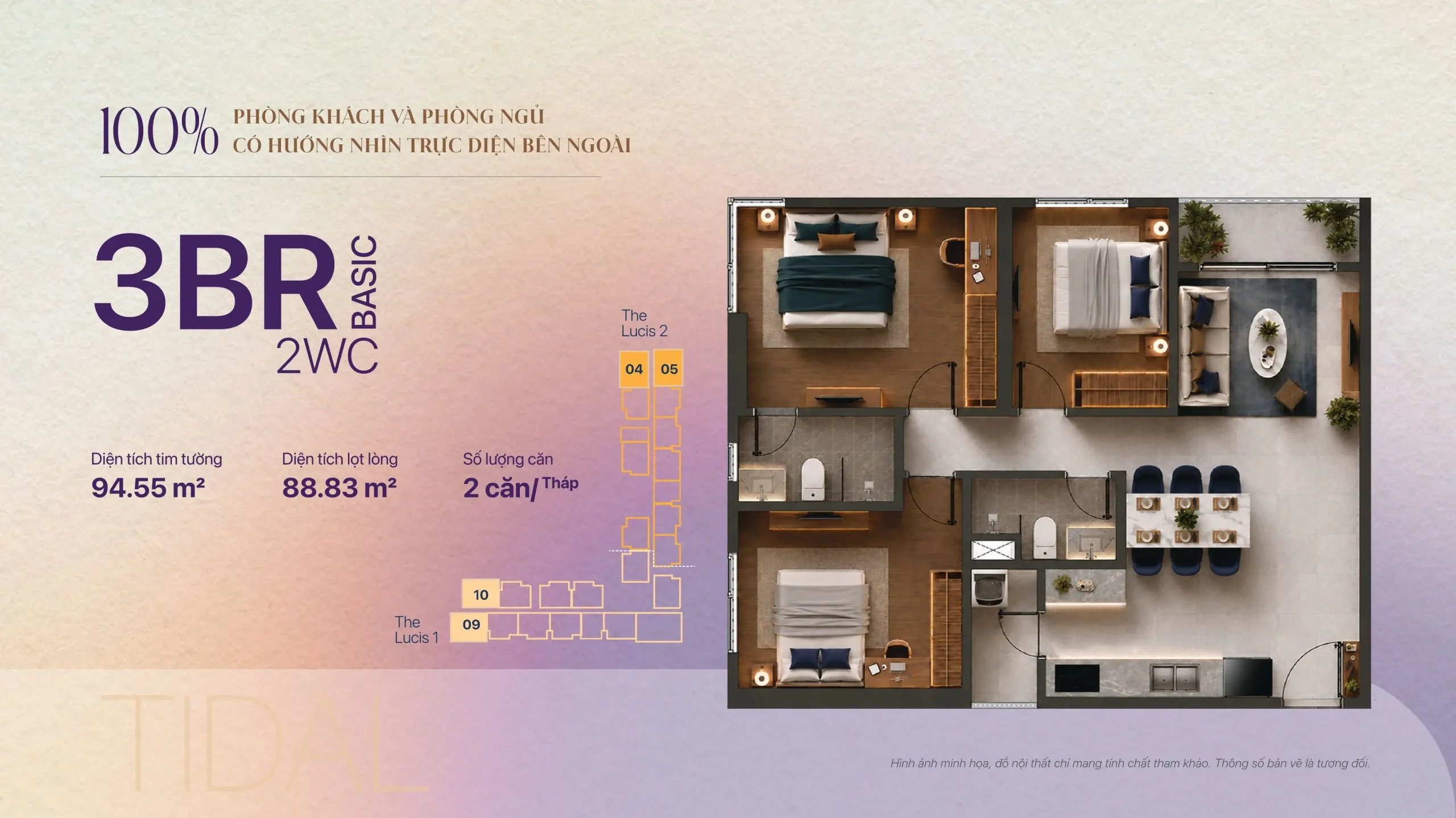 Layout thiết kế Căn hộ 3PN 2WC TT Genesis Nhà Bè