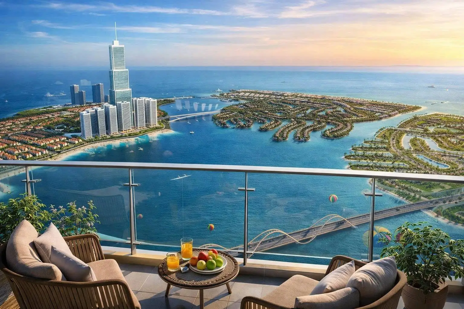 Imperia Green Paradise 11 Tầm nhìn tuyệt đẹp từ ban công căn hộ Imperia Green Paradise Cần Giờ hướng ra vịnh biển, khu biệt thự và tháp biểu tượng.