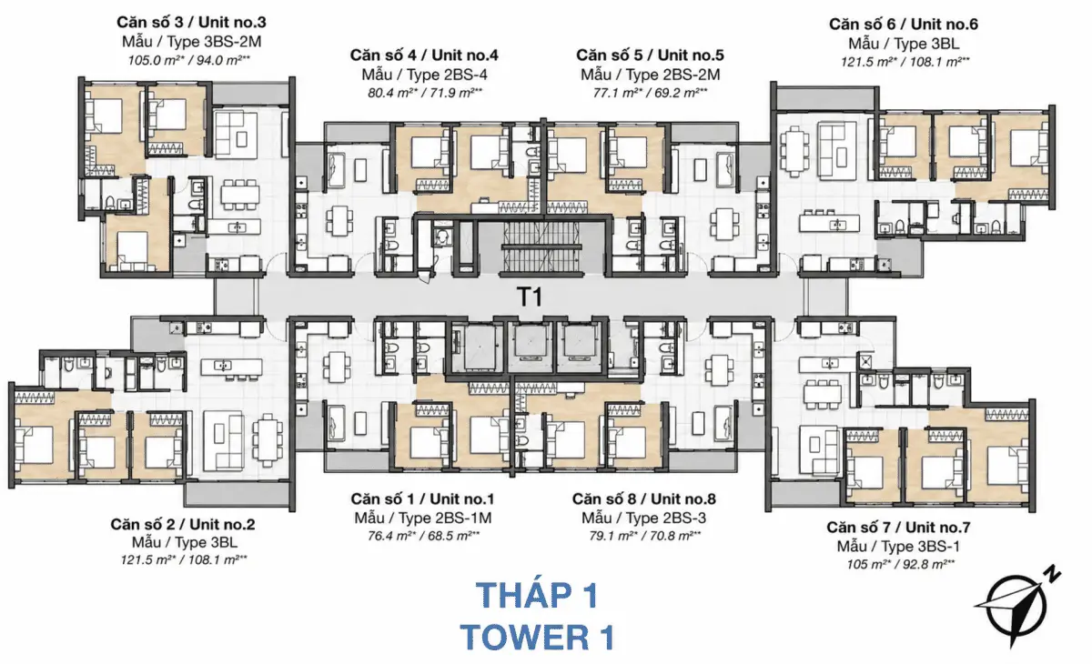Mặt bằng tháp 1 căn hộ dự án Palm City
