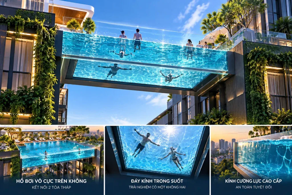 Tiện ích hồ bơi kinh trong suốt tại dự án Happy One Elite
